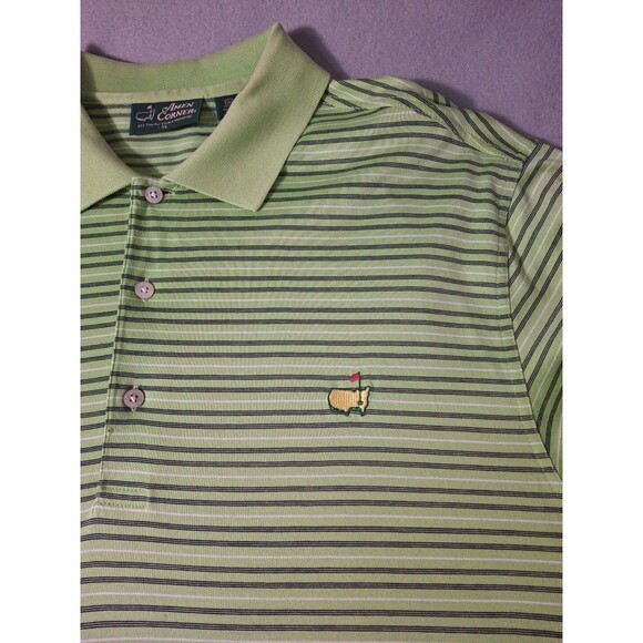 Amen Corner Polo Shirt XL Green Striped Masters Pima Logo Short Sleeve Preppy - Picture 3 of 6